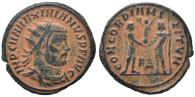 Maximianus, first reign, 286-305. Radiate (bronze, 3.37 g, 21 mm), Cyzicus. IMP C M A MAXIMIANVS P F AVG Radiate, draped, cuirassed bust to right. Rev...