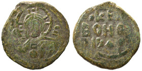CRUSADERS. Edessa. Richard of Salerno, regent, 1104-1108. Follis (bronze, 7.91 g, 26 mm). Nimbate and draped bust of Christ facing, raising his right ...