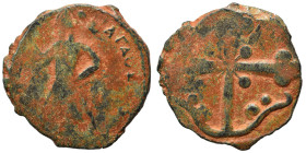CRUSADERS. Edessa. Baldwin II, second reign, 1108-1118. Follis (bronze, 4.05 g, 21 mm). Count Baldwin II, dressed in chain-armour and conical helmet, ...