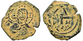 CRUSADERS. Principality of Antioch. Tancred, regent, 1101-1112. Follis (bronze, 3.32 g, 23 mm). Nimbate bust of Christ facing, holding book of Gospels...