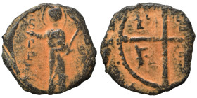 CRUSADERS. Principality of Antioch. Tancred, regent, 1101-1112. Follis (bronze, 2.13 g, 18 mm). St. Peter standing facing, raising his right hand in b...