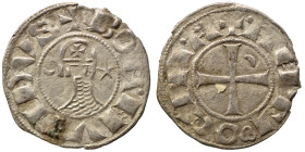 CRUSADERS. Principality of Antioch. Bohémond III, 1163-1201. Denier (silver, 0.87 g, 18 mm). +BOAMVNDVS Helmeted head of a knight to left flanked by c...