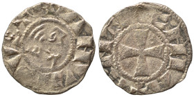 CRUSADERS. Principality of Antioch. Bohémond III, 1149-1163. Denier (silver, 0.98 g, 16 mm). Bare head right. Rev. Cross pattée, annulet in first quar...