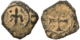 CRUSADERS. Principality of Antioch. Bohémond IV-V, 1233-1251. Pougeoise (bronze, 0.75 g, 15 mm). Fleur-de-lis. Rev. Cross pattee with pellet in each a...
