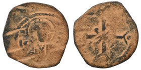 CRUSADERS. Uncertain. Circa 1100-1150. Follis (bronze, 1.93 g, 22 mm). Nimbate bust of Christ facing; in fields IC - X. Rev. Cross with small cross at...