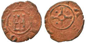 CRUSADERS. County of Tripoli. Bohémond V, 1233-1251. Pougeoise (bronze, 0.66 g, 16 mm). +CIVITAS Cross pommetée with central pellet-in-annulet; pellet...