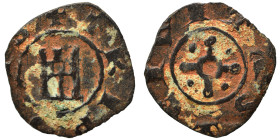 CRUSADERS. County of Tripoli. Bohémond V, 1233-1251. Pougeoise (bronze, 0.60 g, 15 mm). +CIVITAS Cross pommetée with central pellet-in-annulet; pellet...