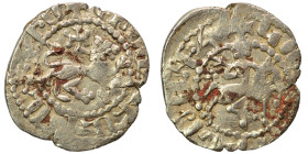 ARMENIA. Cilician Armenia. Levon III, 1301-1307. Takvorin (silver, 1.91 g, 20 mm). Levon on horseback riding right, holding cruciform scepter and rein...