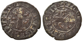 ARMENIA. Cilician Armenia. Levon III, 1301-1307. Takvorin (silver, 2.15 g, 21 mm). Levon on horseback riding right, holding cruciform scepter and rein...