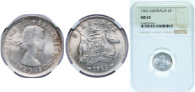 Australia Commonwealth 1963 6 Pence - Elizabeth II (with "F:D:") Silver (.500) Melbourne Mint (25056000) 2.83g NGC MS 65 KM 58