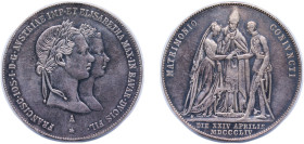 Austria Empire 1854 A 1 Gulden - Franz Joseph I (Wedding) Silver (.900) Vienna Mint 13g AU X M1