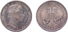Austria Empire 1860 A 1 Florin - Franz Joseph I Silver (.900) Vienna Mint (21628438) 12.4g AU KM 2219