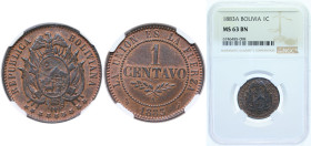 Bolivia Republic 1883 A 1 Centavo Copper Paris Mint (500000) 4.5g NGC MS 63 BN KM 167