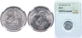 Bolivia Republic 1937 10 Centavos Copper-nickel Vienna Mint (20000000) 4.5g NGC MS 65 KM 180 Schön 9