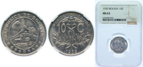 Bolivia Republic 1939 10 Centavos Copper-nickel Huguenin Mint 4.5g NGC MS 63 KM 179 Schön B9