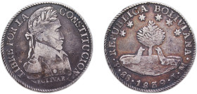 Bolivia Republic 1839 PTS LM 8 Soles Silver (.903) Potosi Mint 26.9g VF KM 97