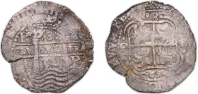 Bolivia Spanish colony 1654 P E-PH 8 Reales - Philip IV From the treasur "La Capitana" sunk in 1654 off Chanduy, Ecuador Silver (.931) Potosi Mint 26....