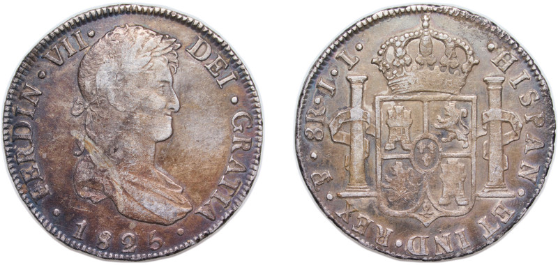 Bolivia Spanish colony 1825 PTS JL 8 Reales - Ferdinand VII Silver (.896) Potosi...