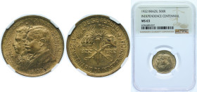 Brazil Republic of the United States of Brazil 1922 500 Réis (Independence Centennial) Aluminium bronze Rio de Janeiro Mint (13744000) 4g NGC MS 63 KM...