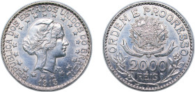 Brazil Republic of the United States of Brazil 1913 A 2000 Réis (no dashes between stars) Silver (.900) Berlin Mint 20.1g AU KM 514