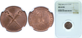 British Malaysia Malaya and British Borneo British colony 1962 1 Cent - Elizabeth II Bronze Royal Mint (Tower Hill) (45000000) 1.94g NGC MS 64 BN KM 6...