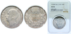 Bulgaria Kingdom 1930 BP 100 Leva - Boris III Silver (.500) Budapest Mint (1556000) 20g NGC AU 58 KM 43