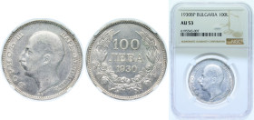 Bulgaria Kingdom 1930 BP 100 Leva - Boris III Silver (.500) Budapest Mint (1556000) 20g NGC AU 53 KM 43