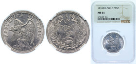 Chile Republic 1933 So 1 Peso Copper-nickel Santiago Mint (29976000) 10g NGC MS 64 KM 176