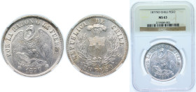 Chile Republic 1877 So M 1 Peso Silver (.900) Santiago Mint 25g NGC MS 63 KM 142