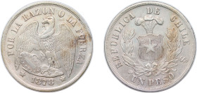Chile Republic 1878 So 1 Peso Silver (.900) Santiago Mint (950000) 24.6g XF KM 142.1