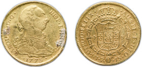 Colombia Spanish colony 1773 P JS 4 Escudos - Carlos III Gold (.902) Popayan Mint 13.35g VF Mount Removed KM 43 KM 44 Hernández 754 Hernández 755 Hern...