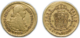 Colombia Spanish colony 1793 P JF 1 Escudo - Carlos IV Gold (.875) Popayan Mint 3.3g VF KM 56.1 Hernández 687-689 Fr 59 Fr 65 KM 56.2