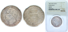 India India - Portuguese colony 1882 1 Rupia - Luíz I (Calcutta mint) Silver (.917) Lisboa Mint 11.66g NGC AU 58 KM 312 Gomes L1 14