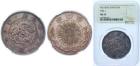 Japan Empire M3 (1870) 年三治明 1 Yen - Meiji Silver (.900) (3685049) 26.96g NGC AU 55 Y 5 JNDA 01-9