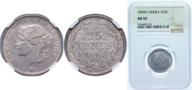 Liberia Republic 1896 H 25 Cents Silver (.925) Heaton and Sons / The Mint Birmingham Limited (15000) 5.8g NGC AU 53 KM 8 Schön 8