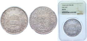 Peru Spanish colony 1766 LIMA JM 8 Reales - Carlos III (Colonial Milled Coinage) Silver (.917) Lima Mint (2989000) 27.06g NGC AU 55 KM A64