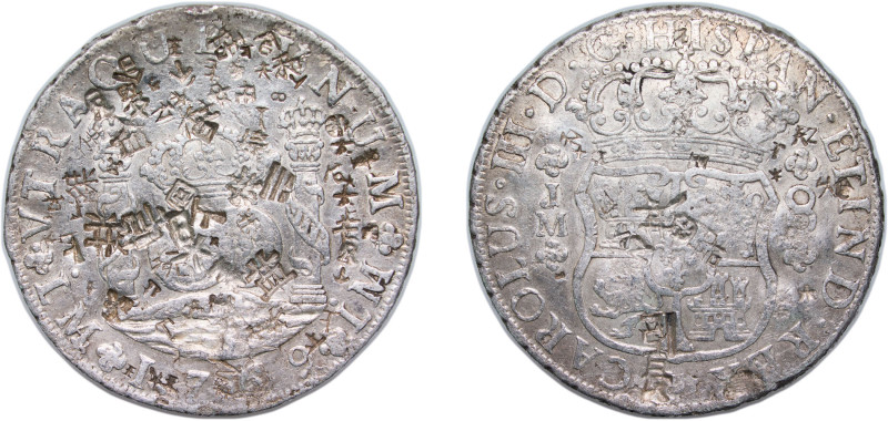 Peru Spanish colony 1769 LIMA JM 8 Reales - Carlos III Chinese Chopmarked (合,長,禾...