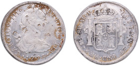 Peru Spanish colony 1773 LIMAE MJ 8 Reales - Carlos III Silver (.903) Lima Mint 26.62g VF KM 78