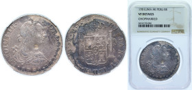 Peru Spanish colony 1781 LIMAE MI 8 Reales - Carlos III (Colonial Milled Coinage) Silver (.903) Lima Mint 27.07g NGC VF Chopmarked KM 78