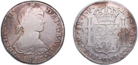 Peru Spanish colony 1810 LIMA JP 8 Reales - Fernando VII (Colonial Milled Coinage) Silver (.896) Lima Mint 26.96g VF KM 106