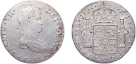 Peru Spanish colony 1815 LIMAE JP 8 Reales - Fernando VII (Colonial Milled Coinage) Silver (.896) Lima Mint (3642000) 27.5g AU KM 117