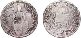 Philippines Spanish colony 1834 - 1837 8 Reales - Isabella II (Countermark on Peru 8 Reales, 1833) Silver (.903) 25.7g VF KM 138.2