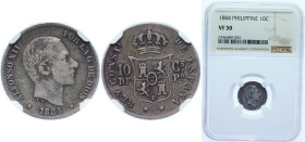 Philippines Spanish colony 1884 10 Centimos - Alfonso XII Silver (.835) Manila Mint (10000) 2.5g NGC VF 20 KM 148