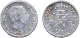 Philippines Spanish colony 1885 10 Centimos - Alfonso XII Silver (.835) Manila Mint (5624662) 2.6g VF KM 148