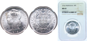 Portugal First Republic 1915 10 Centavos Silver (.835) Lisbon Mint (3418000) 2.5g NGC MS 62 KM 563 Gomes R 07