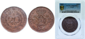 Portugal Azores Kingdom 1865 20 Réis - Luiz I Copper (178000) 13g PCGS MS 62 BN KM 15 Gomes L1 03