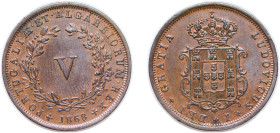 Portugal Kingdom 1868 5 Réis - Luíz I Copper Lisbon Mint (740000) 6.3g UNC KM 513 Gomes L1 02