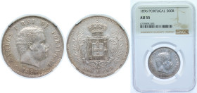 Portugal Kingdom 1896 500 Réis - Carlos I Silver (.917) Lisbon Mint (5120000) 12.5g NCG AU 55 KM 535 Gomes C1 11