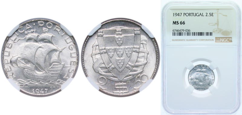 Portugal Second Republic 1947 2.50 Escudos Silver (.650) Lisbon Mint (2610000) 3...