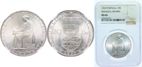 Portugal Second Republic 1953 20 Escudos (Financial Renewal) Silver (.835) Lisbon Mint (1000000) 21g NGC MS 66 KM 585 Gomes R 49